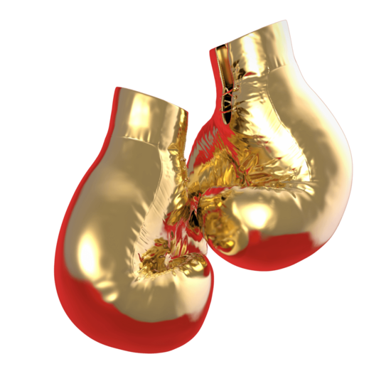golden boxing gloves dangling by their laces